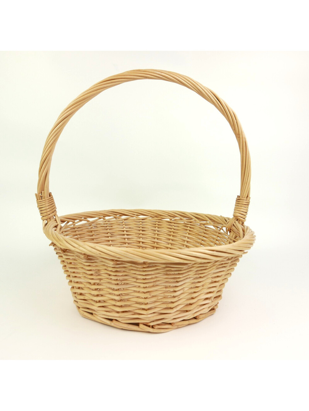 Vintage Round Wicker Basket 12" Handle Natural Easter Boho Farmhouse Harvest